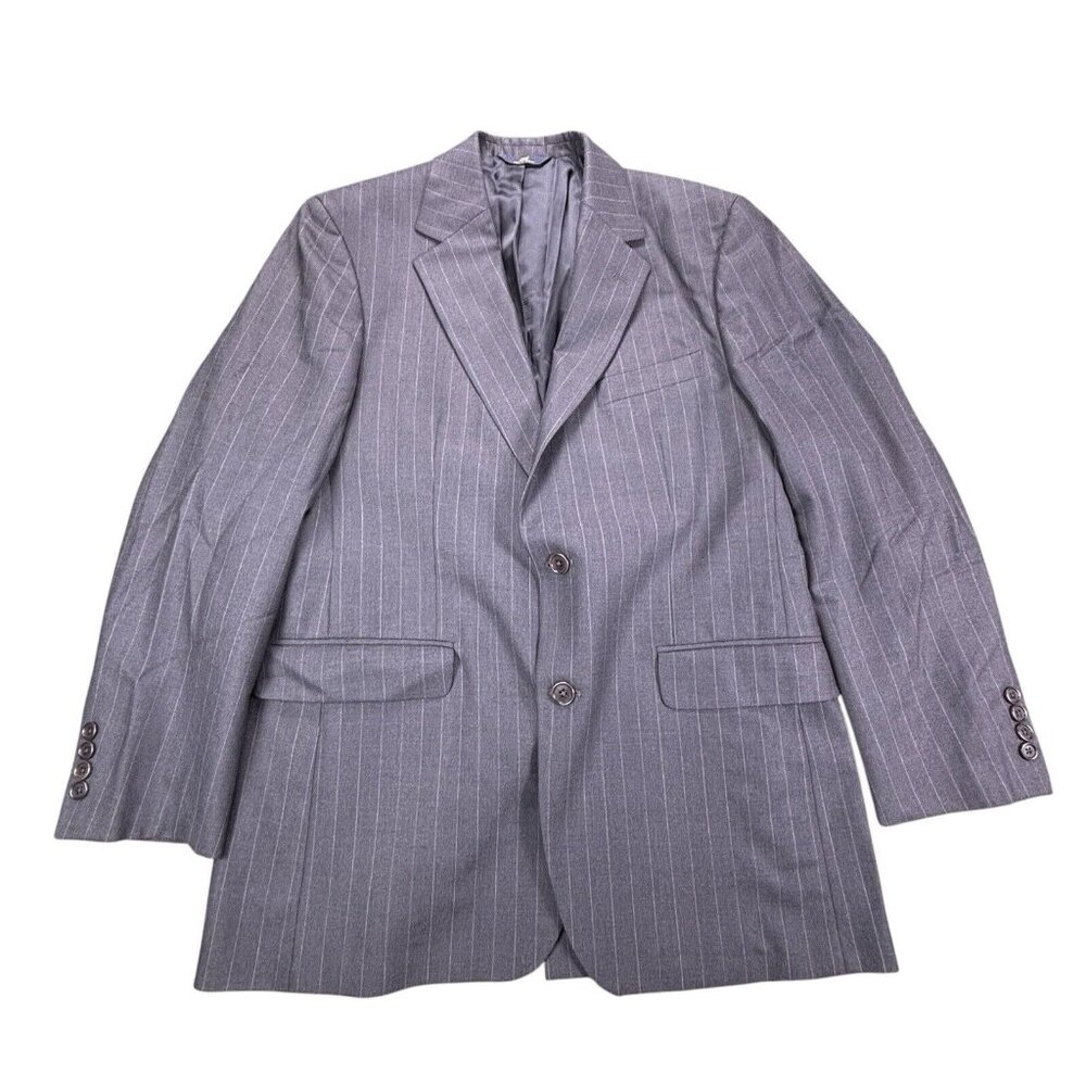 Brooks Brothers 346 Stretch Blazer Mens 40R Gray White Striped Wool Blend